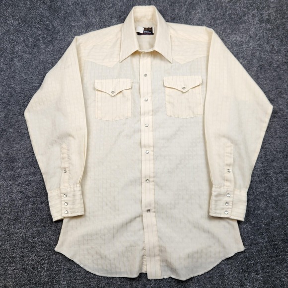 Panhandle Slim Other - Vintage Panhandle Slim Shirt Mens Medium 15.5x33 Cream Western Pearl Snap Cowboy